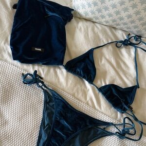 triangl swimwear Velvet Navy Blue String Bikini